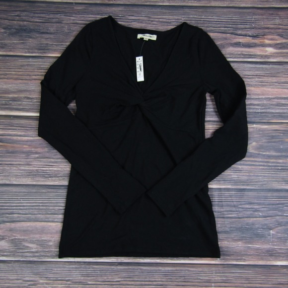 Madewell NEW NWT Womens XS Black Twist Front Long Sleeve Tee T Shirt V Neck - Picture 3 of 10